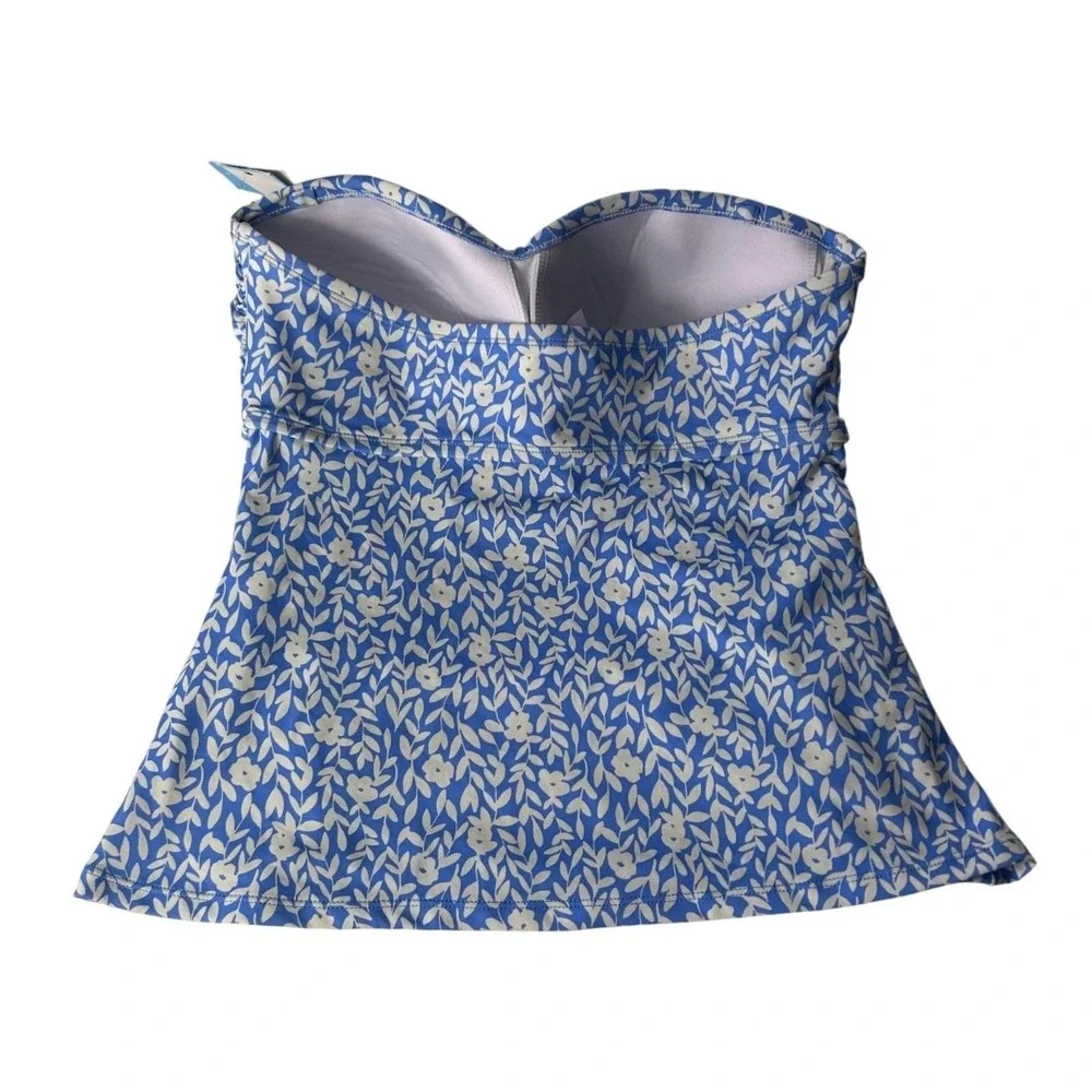 Draper James Summer Picnic Twist Bandeaukini Floral Tankini Top Blue Size M NEW - Picture 2 of 9